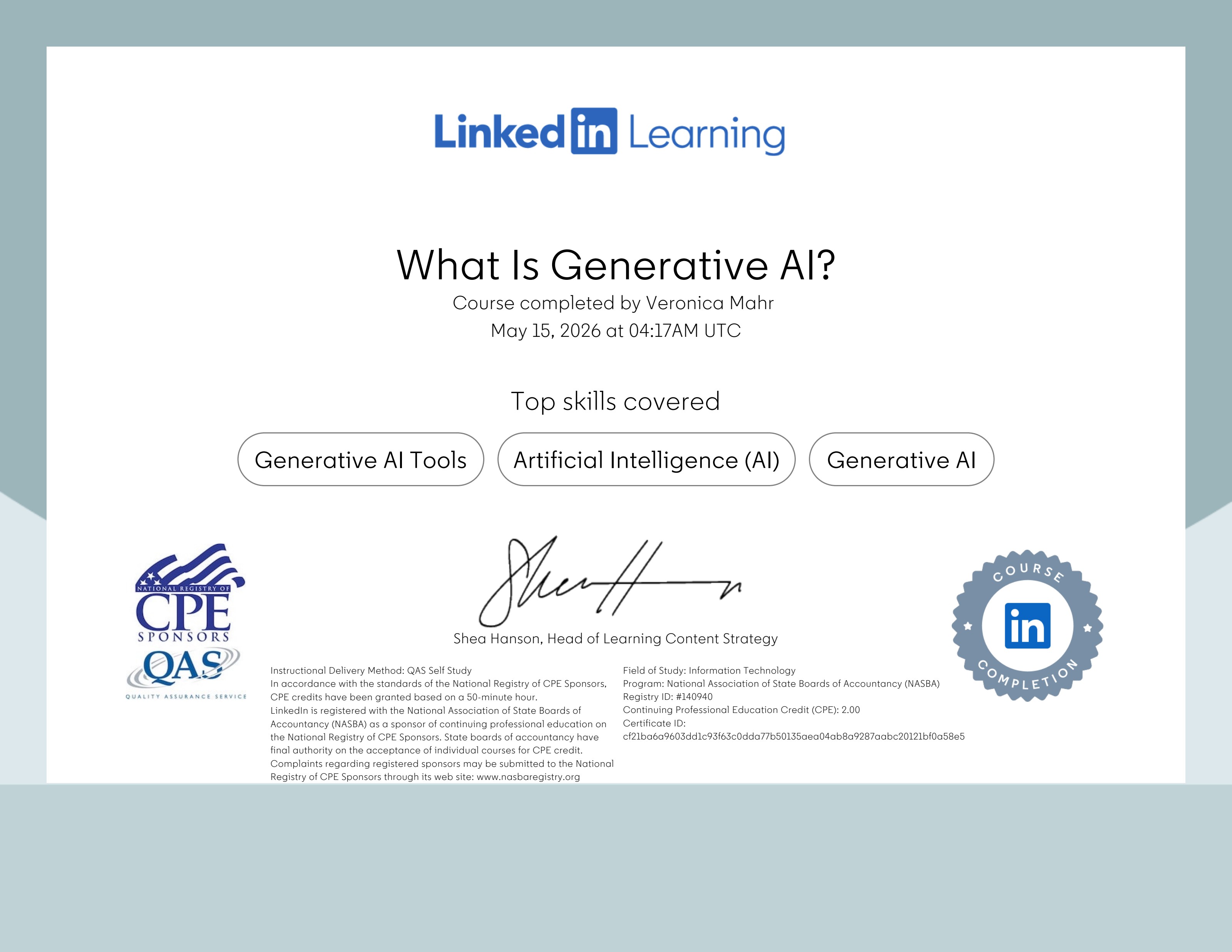 What Is Generative AI? — certificate of completion